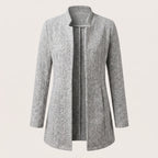 Women's Herringbone Blazer with Flattering Longline Fit and Notch Lapel - Grey