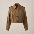 Cropped Trench Coat With Dropped Shoulders - Khaki