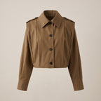 Cropped Trench Coat With Dropped Shoulders - Khaki