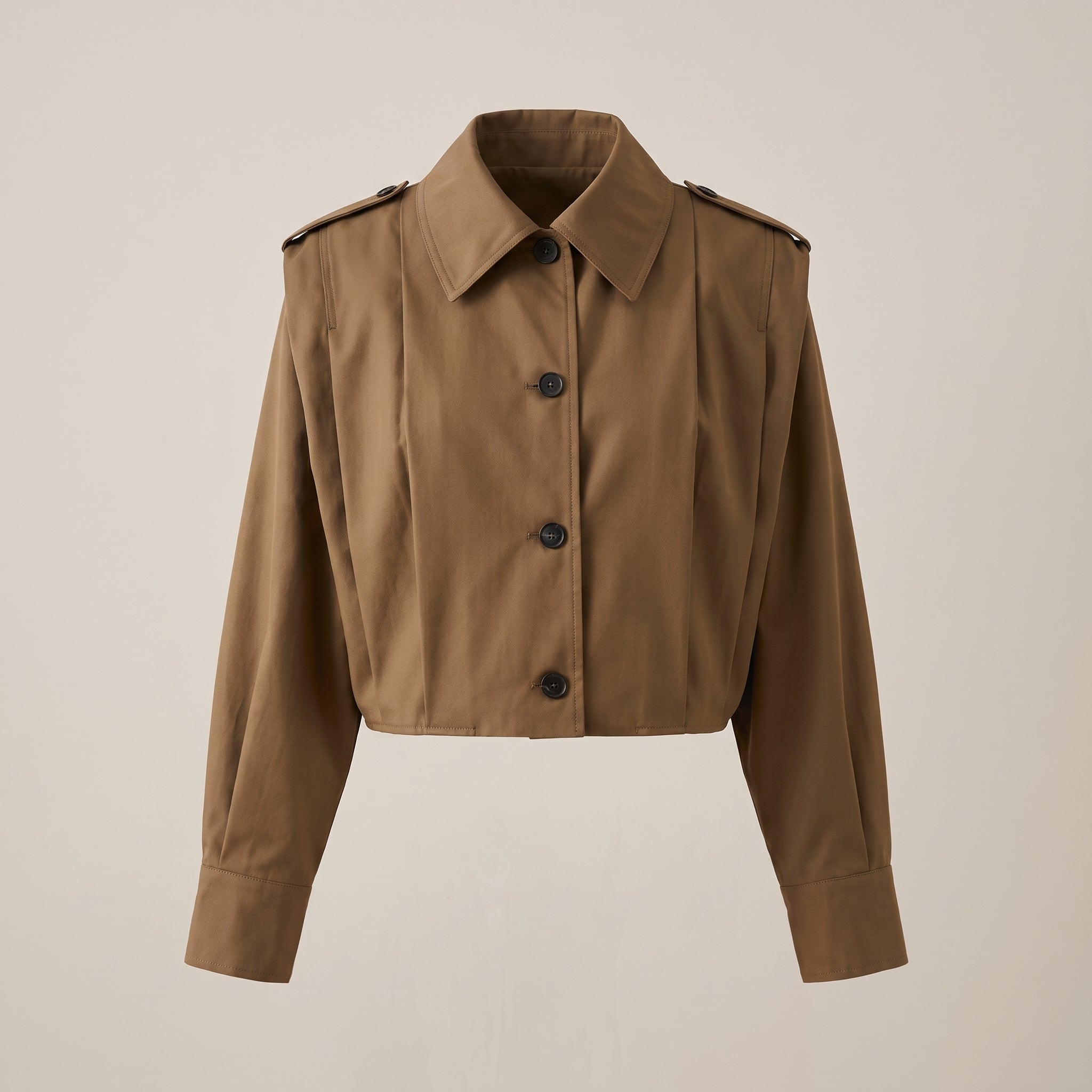 Cropped Trench Coat With Dropped Shoulders - Khaki