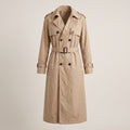 Women's Trench Coat with Supportive Longline and Double-Breasted Front - Khaki