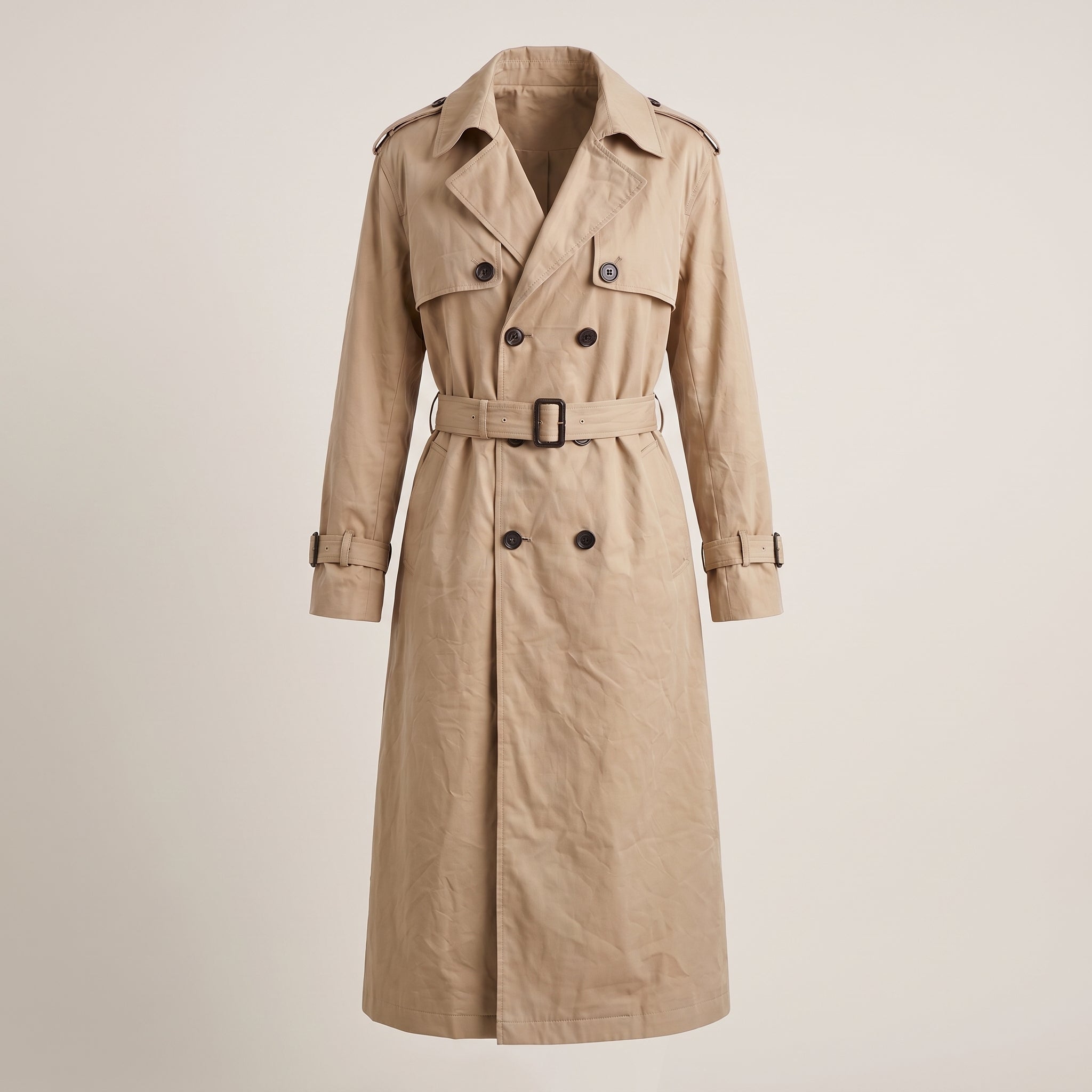 Women's Trench Coat with Supportive Longline and Double-Breasted Front - Khaki