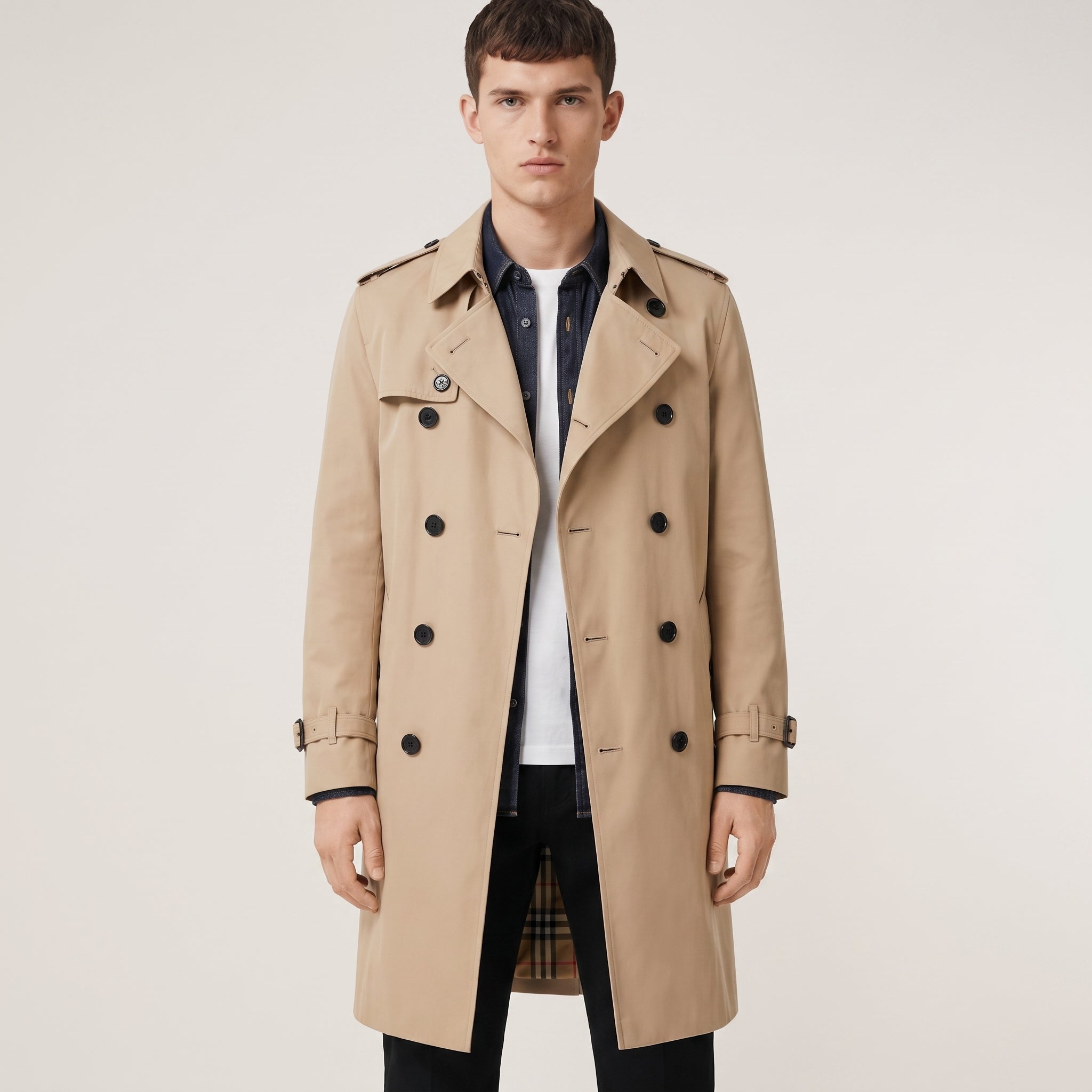 Trench Coat Men Long Double-Breasted - Khaki