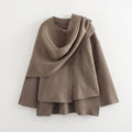 Asymmetric Collar Cardigan with Layering Relaxed Silhouette - Khaki