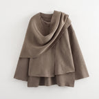 Asymmetric Collar Cardigan with Layering Relaxed Silhouette - Khaki