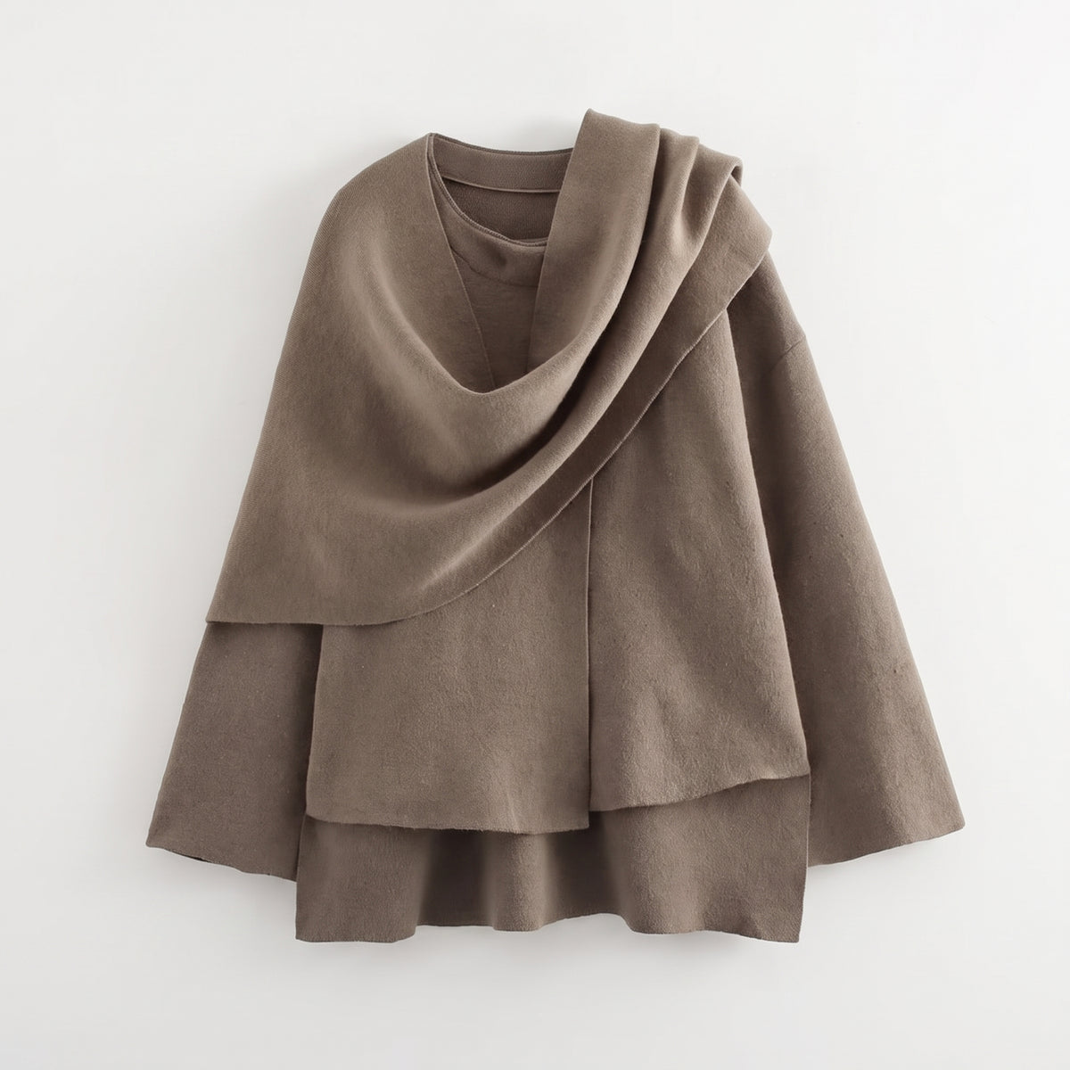Asymmetric Collar Cardigan with Layering Relaxed Silhouette - Khaki
