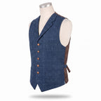 Tweed Vest Slim Fit Button-Up Pocket Waistcoat Casual - Light Gray