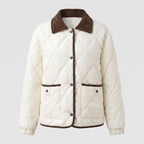 Quilted Puffer Jacket with Supportive Short Coat and Diamond Trim - Milky