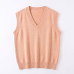 Knitted Vest Sweater V-Neck Sleeveless Pullover Solid Color - Peach