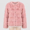 Faux Fur Puffer Jacket with Quilted Design and Ribbed Cuffs - Pink