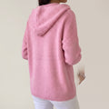 Hooded Cardigan Knit Front Buttons Relaxed Oversized Fit - Pink