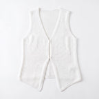 Women's Knit Vest Top With V-Neck And Closure For Fabric - White
