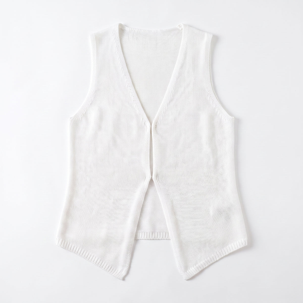 Women's Knit Vest Top With V-Neck And Closure For Fabric - White