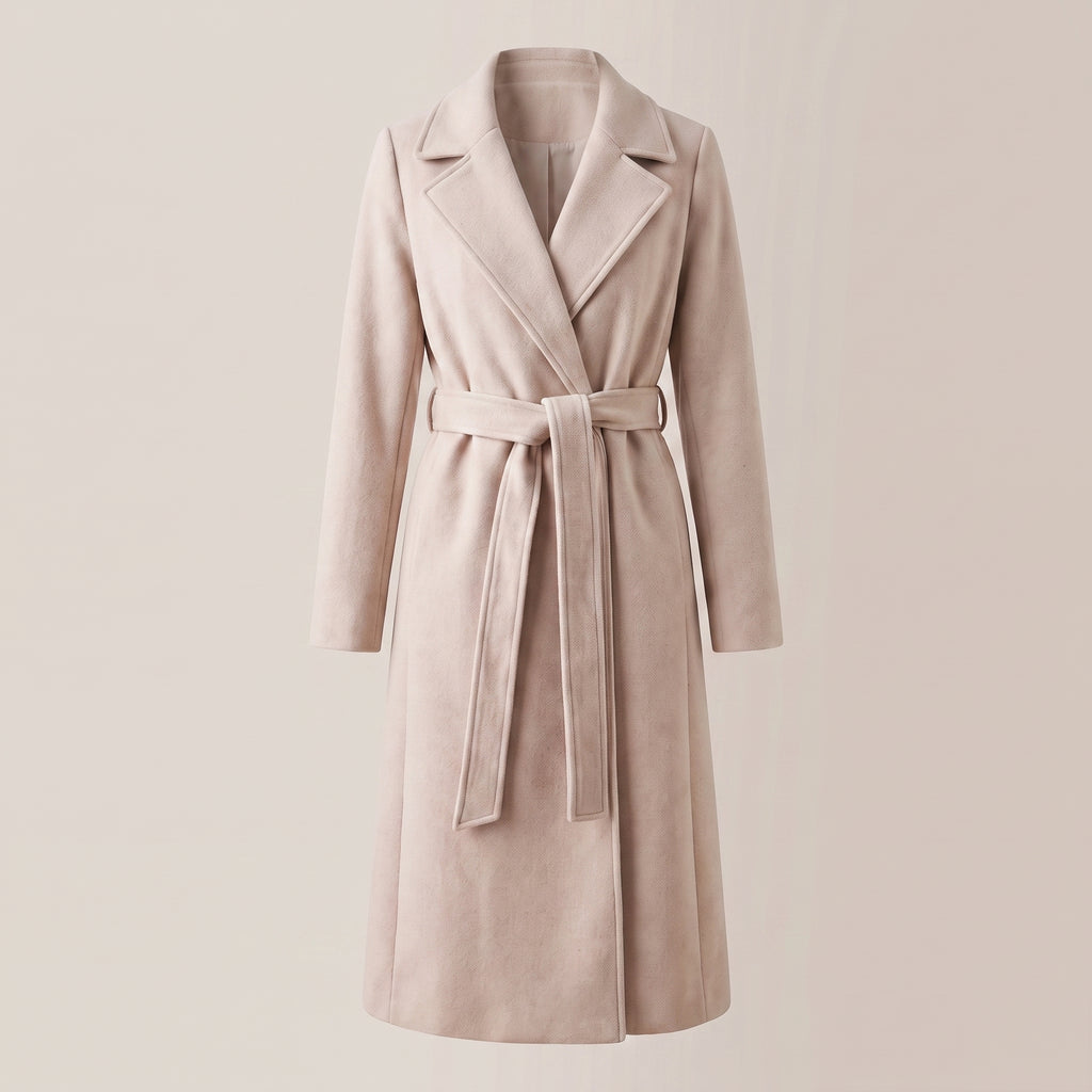 Belted Wrap Coat with Sculpting Midi Length and Long Sleeves - White
