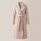 Belted Wrap Coat with Sculpting Midi Length and Long Sleeves - White