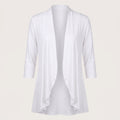 Women's Open Cardigan Relaxed Fit Three-Quarter Sleeve Draped Front - White