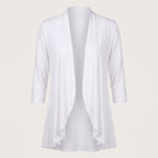Women's Open Cardigan Relaxed Fit Three-Quarter Sleeve Draped Front - White