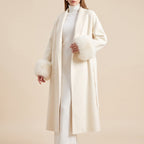 Longline Coat with Flattering Relaxed Fit and Cuffs - White