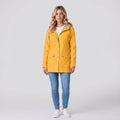 Women's Rain Jacket Waterproof Hip-Length Coat Button-Front - Yellow