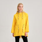 Women's Rain Jacket Adjustable Hooded Raincoat Drawstring - Yellow