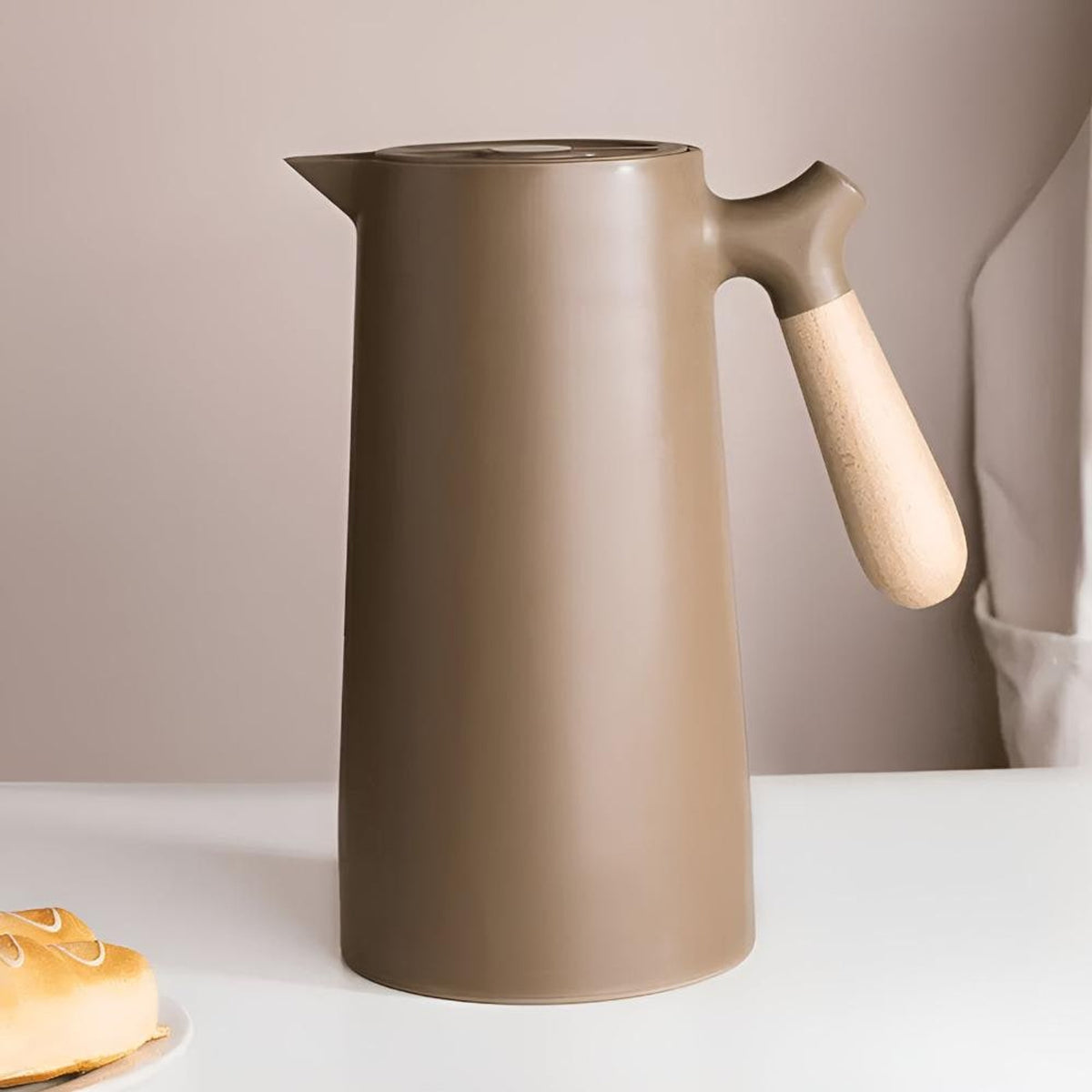 Virexen Insulated Carafe Stainless Steel Thermal Jug With Wooden Handle For Coffee And Tea - Image 5