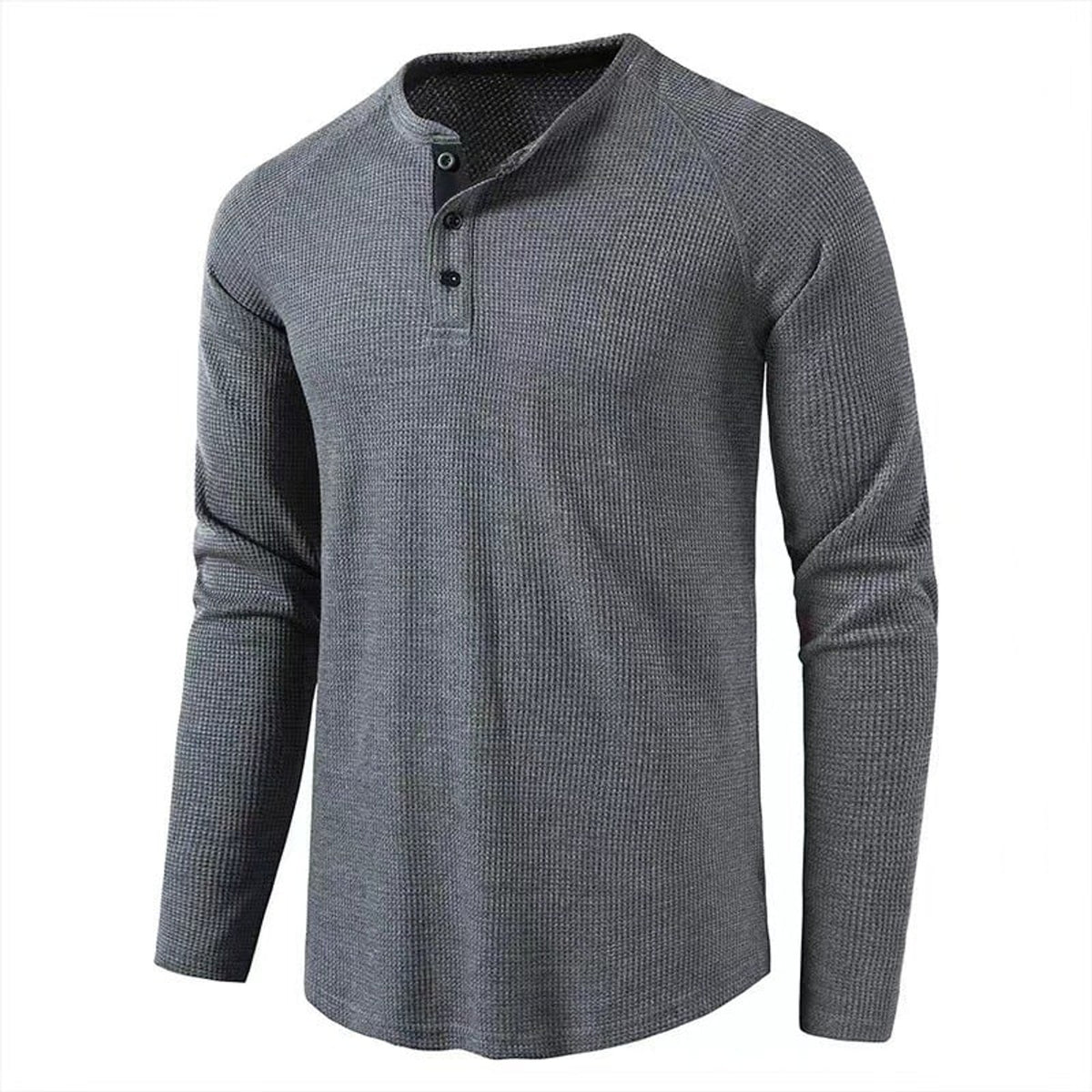 Waffle Henley Tshirt with Streamlined Slim Fit and Crew Neck - Image 1