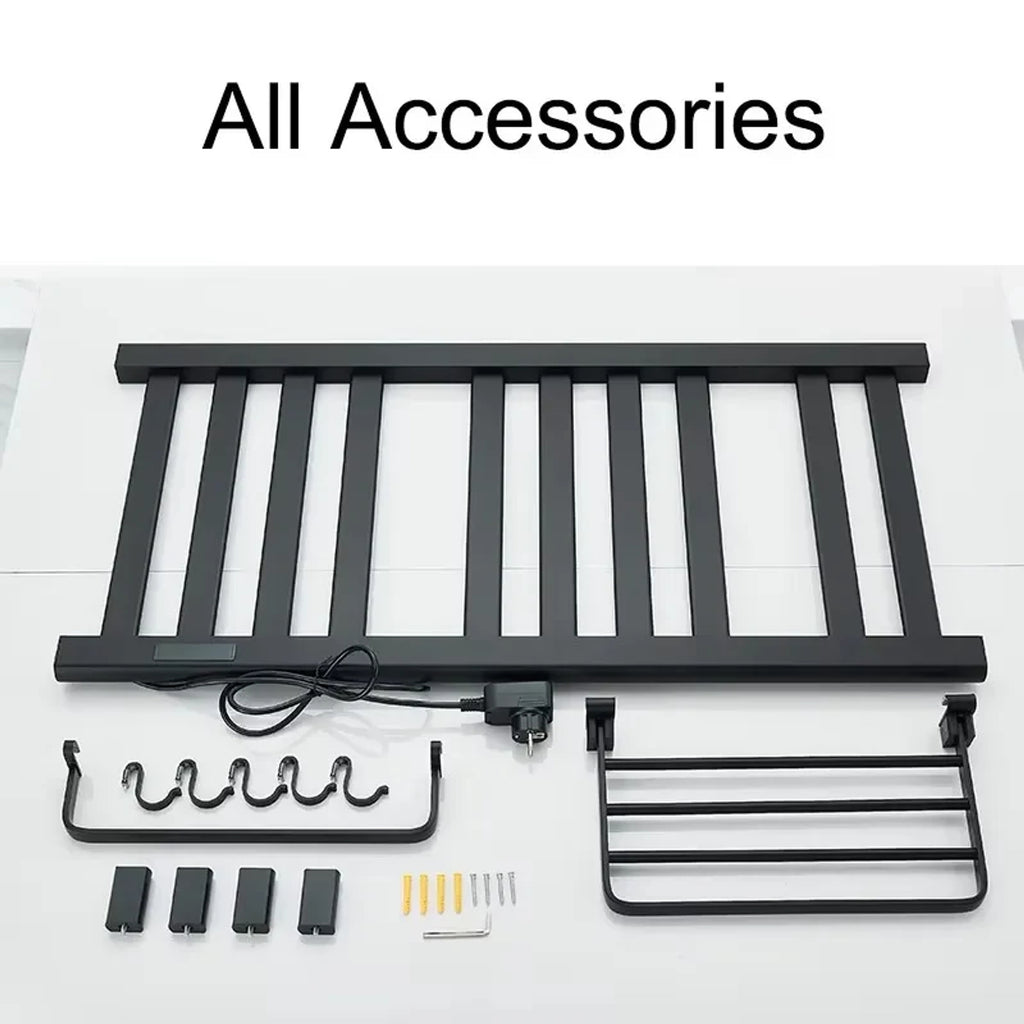 Wall Mounted Electric Heated Towel Rail With Top Storage Shelf And 5 Hooks Fast Heating - Image 6