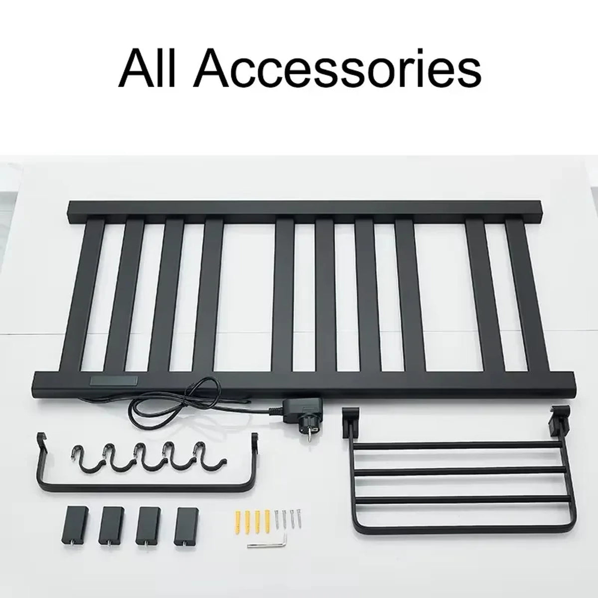 Wall Mounted Electric Heated Towel Rail With Top Storage Shelf And 5 Hooks Fast Heating - Image 6