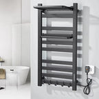 Wall Mounted Electric Heated Towel Rail With Top Storage Shelf And 5 Hooks Fast Heating - Image 7