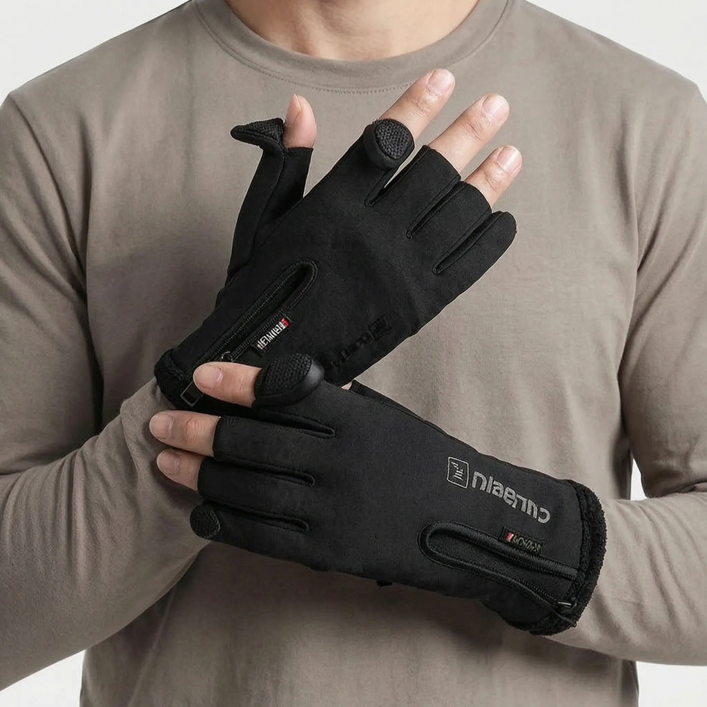 Water-Resistant Thermal Fishing Gloves With Fleece Lining And Flip-Back Finger Design - Image 4