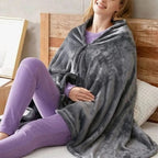 Wearable Heated Blanket Hooded Fleece Throw With Snap Buttons - Image 1
