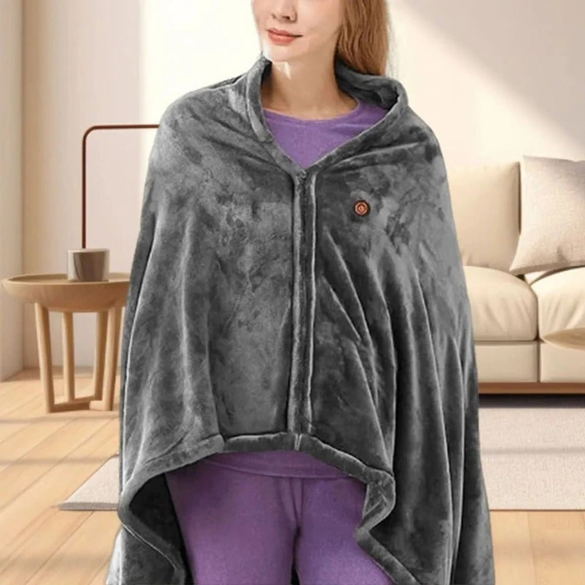 Wearable Heated Blanket Hooded Fleece Throw With Snap Buttons - Image 6