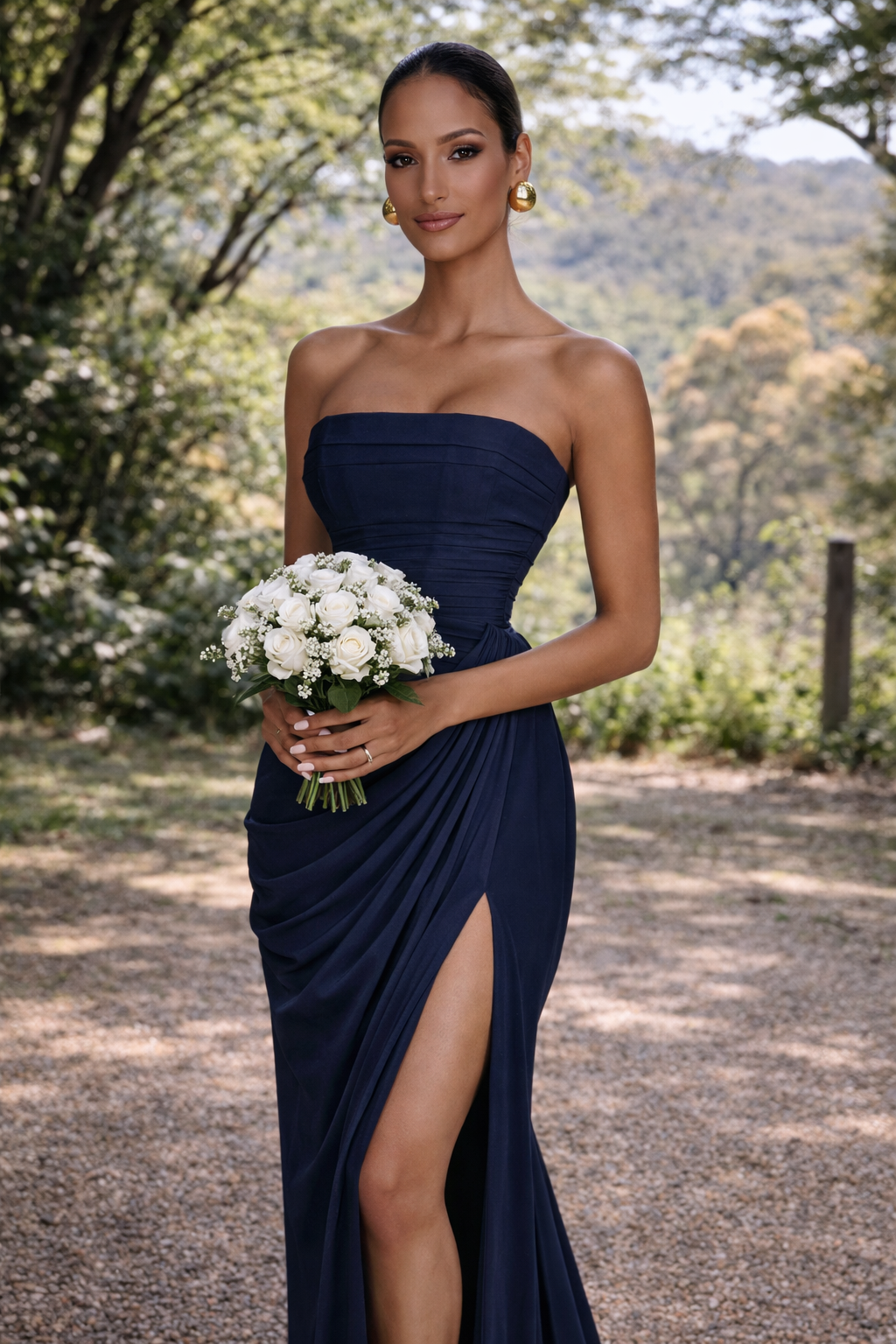 NOVA | Robe maxi pour invitées de mariage – Robe formelle élégante bustier en bleu bébé, jaune et marine