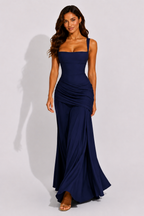 NOVA | Ruched Square Neck Maxi Dress – Formal Evening Gown for Weddings & Bridesmaid Occasions