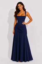 NOVA | Ruched Square Neck Maxi Dress – Formal Evening Gown for Weddings & Bridesmaid Occasions