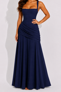 NOVA | Ruched Square Neck Maxi Dress – Formal Evening Gown for Weddings & Bridesmaid Occasions