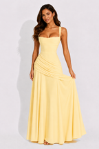 NOVA | Ruched Square Neck Maxi Dress – Formal Evening Gown for Weddings & Bridesmaid Occasions