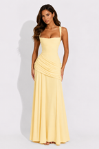 NOVA | Ruched Square Neck Maxi Dress – Formal Evening Gown for Weddings & Bridesmaid Occasions