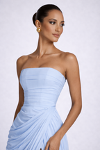 NOVA | Robe maxi pour invitées de mariage – Robe formelle élégante bustier en bleu bébé, jaune et marine