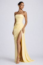 NOVA | Robe maxi pour invitées de mariage – Robe formelle élégante bustier en bleu bébé, jaune et marine