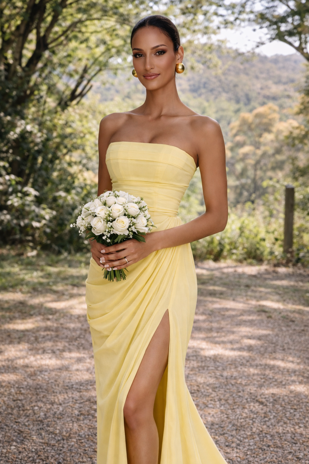 NOVA | Wedding Guest Maxi Dress – Strapless Elegant Formal Dress in Baby Blue, Yellow & Navy