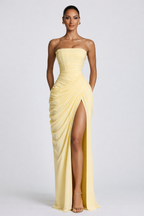 NOVA | Robe maxi pour invitées de mariage – Robe formelle élégante bustier en bleu bébé, jaune et marine