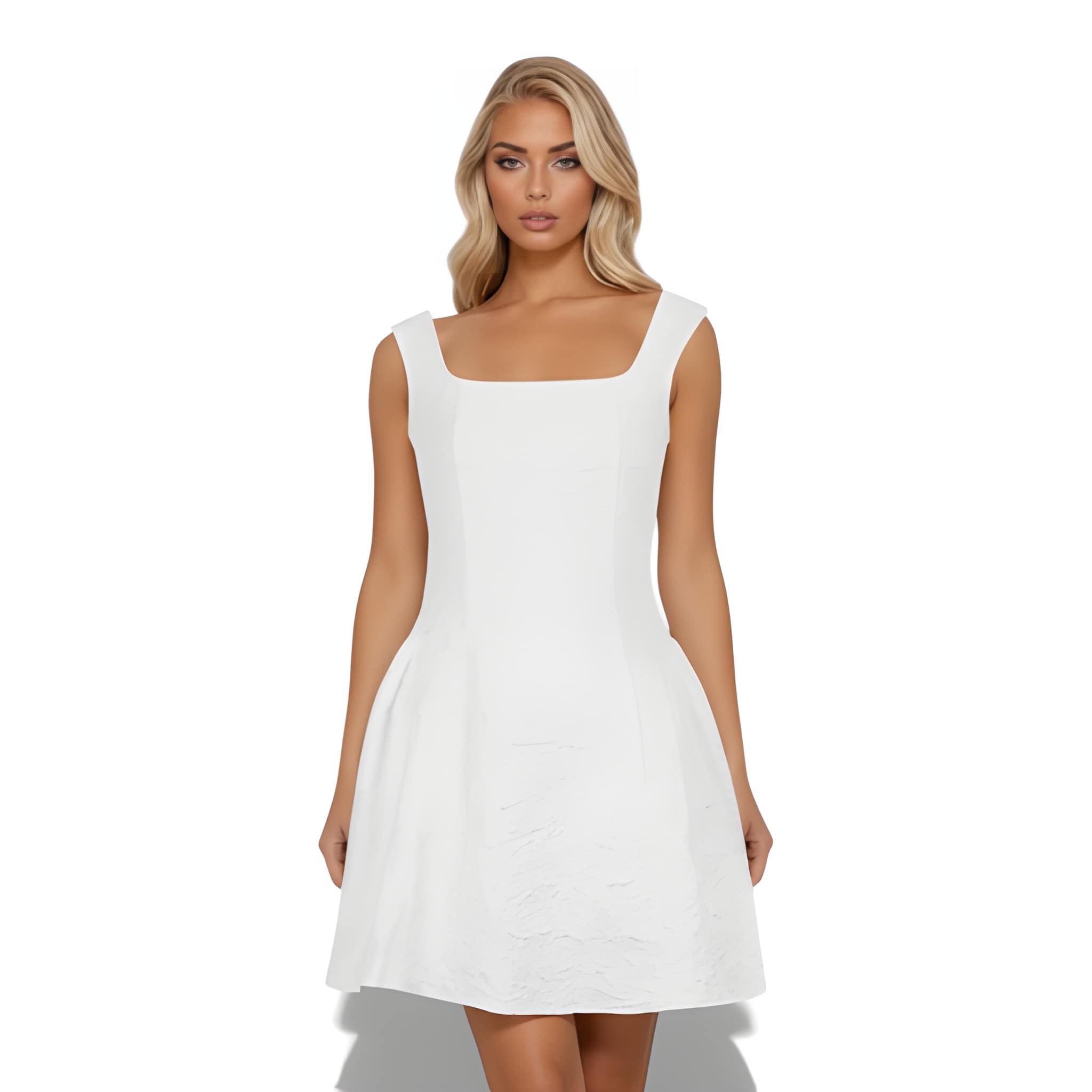 NOVA | Women’s White Square Neck Mini Dress – Elegant A-Line Spring & Summer Dress