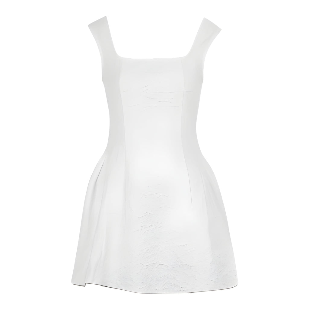 NOVA | Robe mini blanche à col carré pour femmes – Robe élégante évasée printemps et été