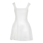 NOVA | Robe mini blanche à col carré pour femmes – Robe élégante évasée printemps et été