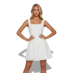 NOVA | Robe mini blanche à col carré pour femmes – Robe élégante évasée printemps et été