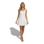NOVA | Robe mini blanche à col carré pour femmes – Robe élégante évasée printemps et été