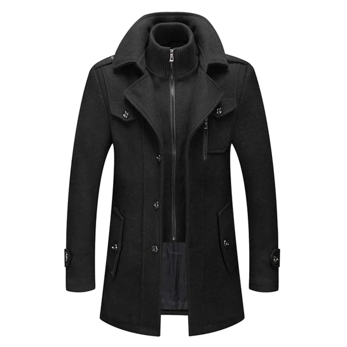 Winter Coat with Double-Layer Knit Collar and Wool Blend - Image 1