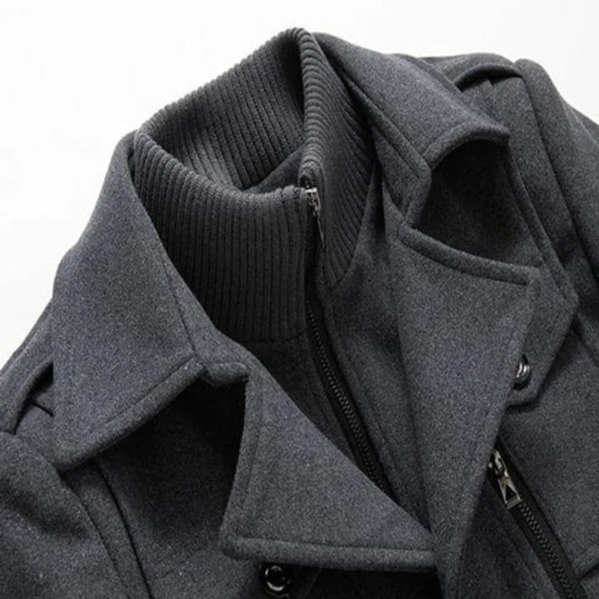 Winter Coat with Double-Layer Knit Collar and Wool Blend - Image 3