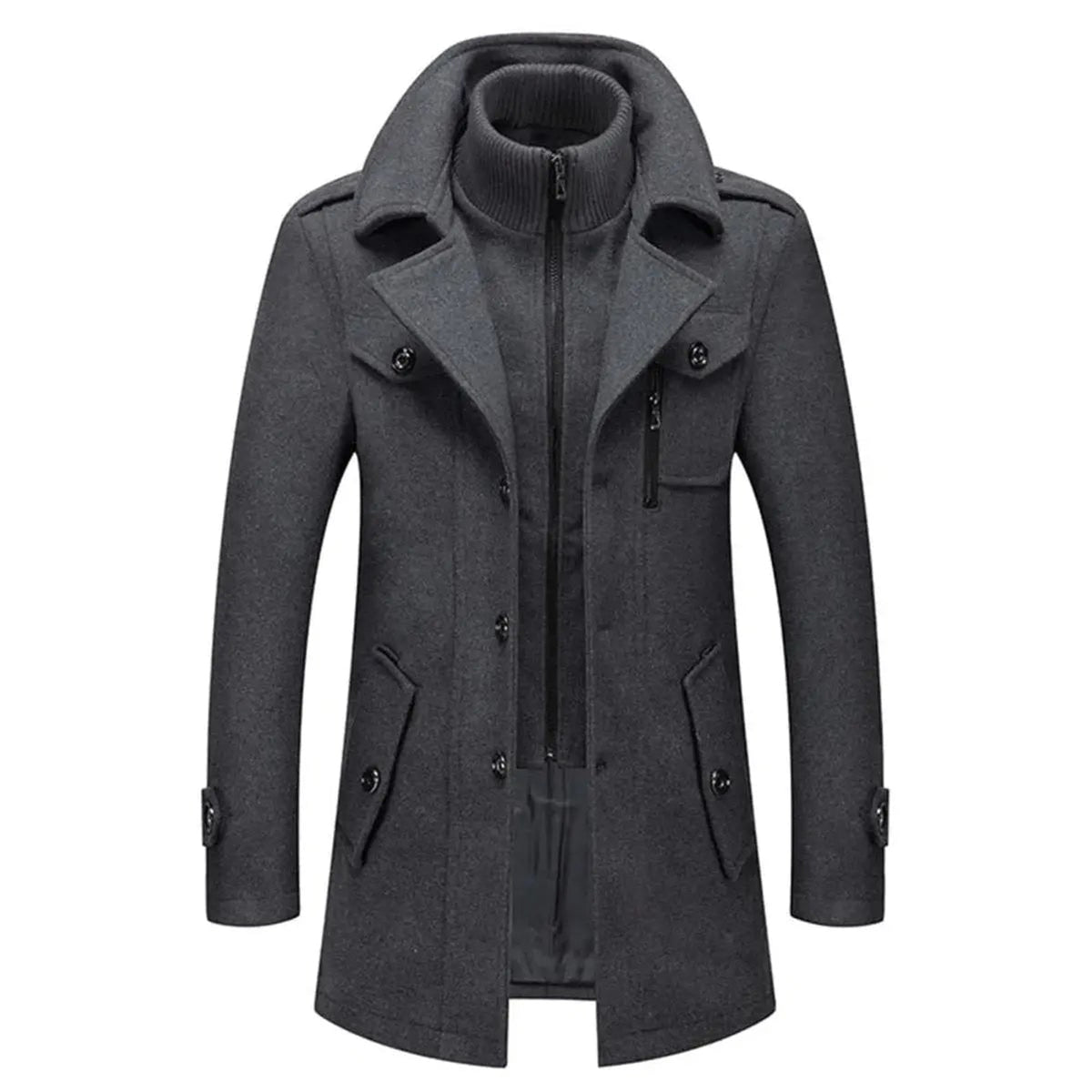 Winter Coat with Double-Layer Knit Collar and Wool Blend - Image 7